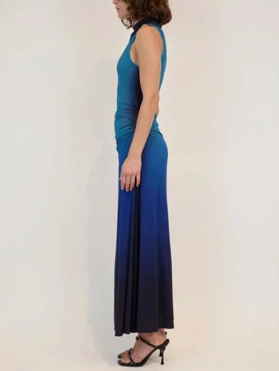 ✨ SALE  EUC SIMKHAI Aldina Jersey Midi Dress Teal Blue Ombre Cocktail Party - Picture 3 of 8